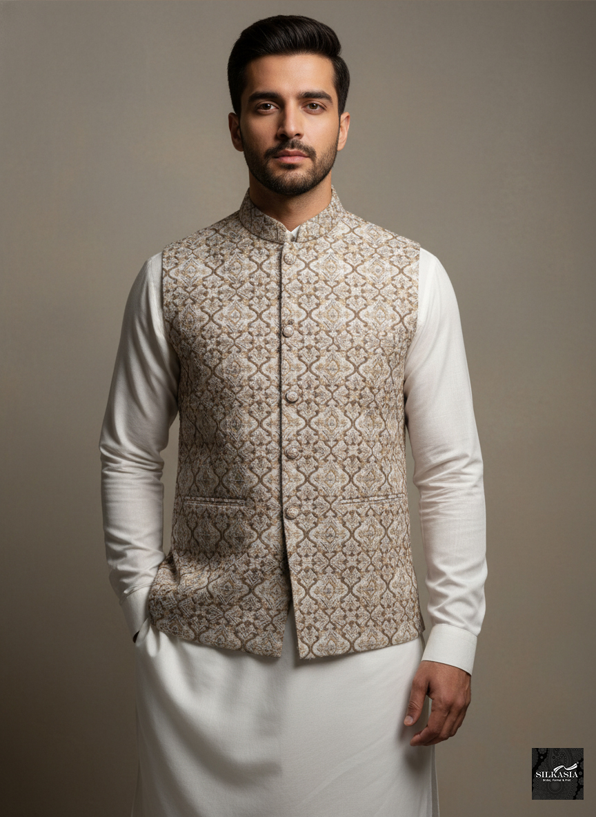 The Ivory & Coffee Resham Heritage Waistcoat