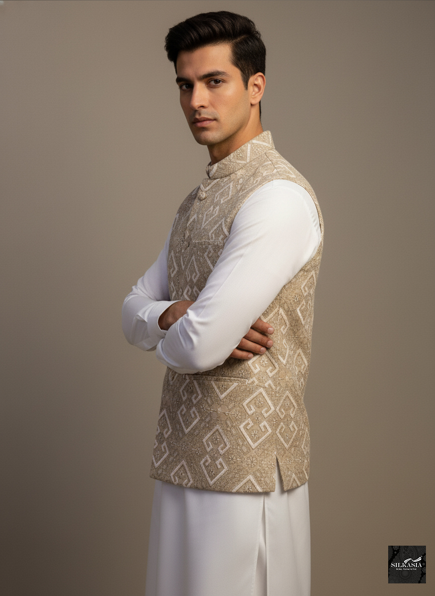 Fone Geometric Pattern Waistcoat - Image 2