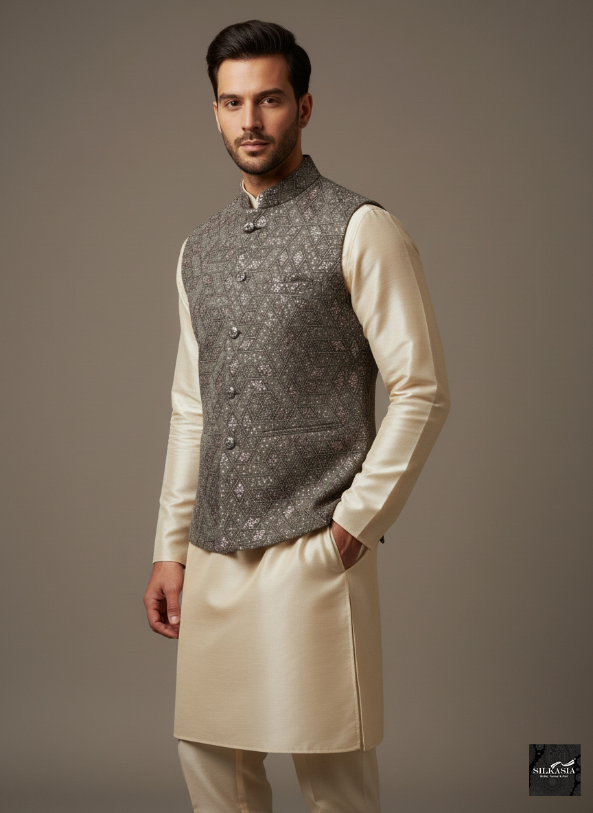 The Emerald Glitz Irish Green Resham Waistcoat - Image 3