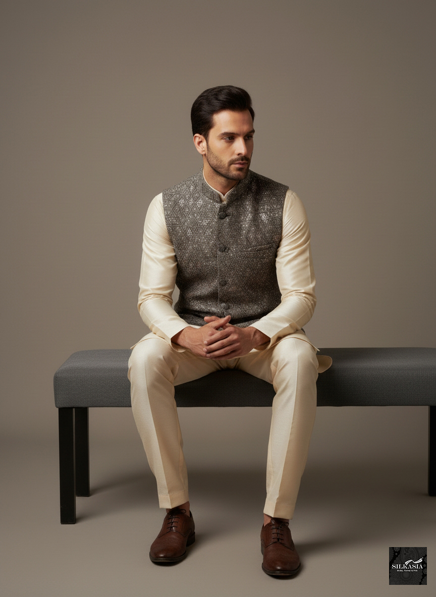 The Emerald Glitz Irish Green Resham Waistcoat - Image 2