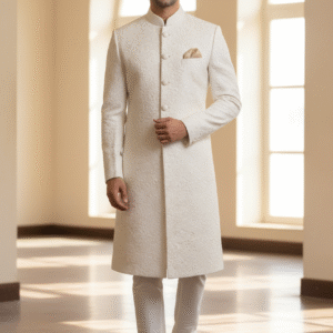 Imperial Off-White Self-Embroidered Sherwani